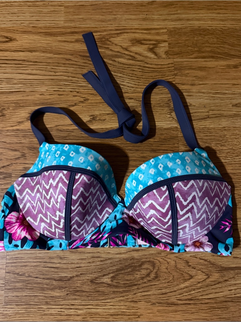 Shade & Shore Blue and Purple Mixed-Print Bikini Top